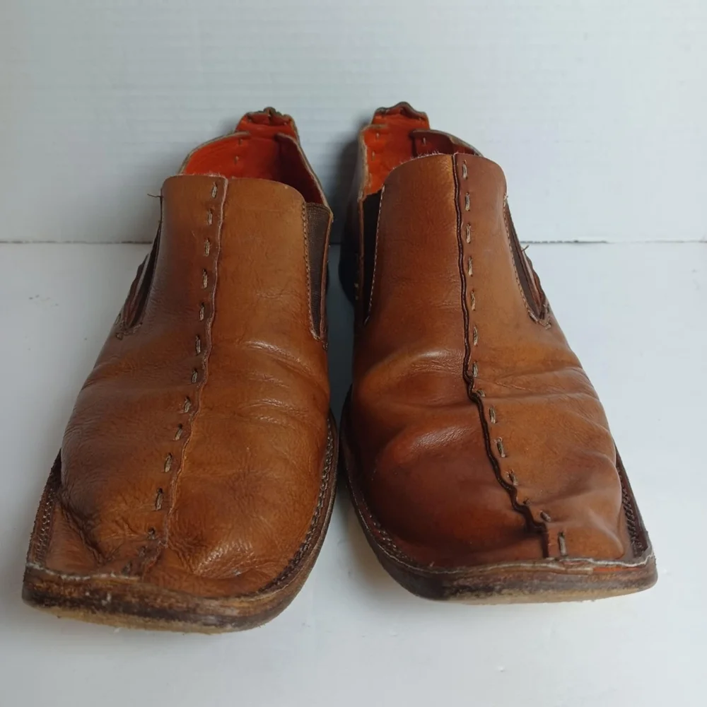 Mark Nason 67203 Brown Leather Slip On Square Toe Stretch Men's 10‎ Italy